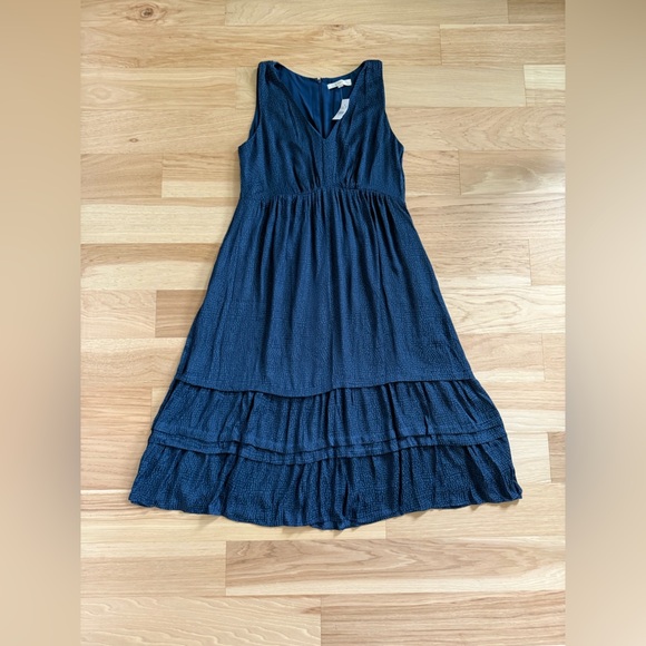 Loft New Blue Spotted Tiered Pocket Midi Dress sleeveless size 14 - Picture 5 of 13